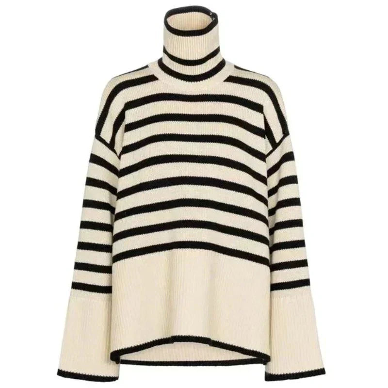 Jersey Rayas Cuello Alto Moda Invierno