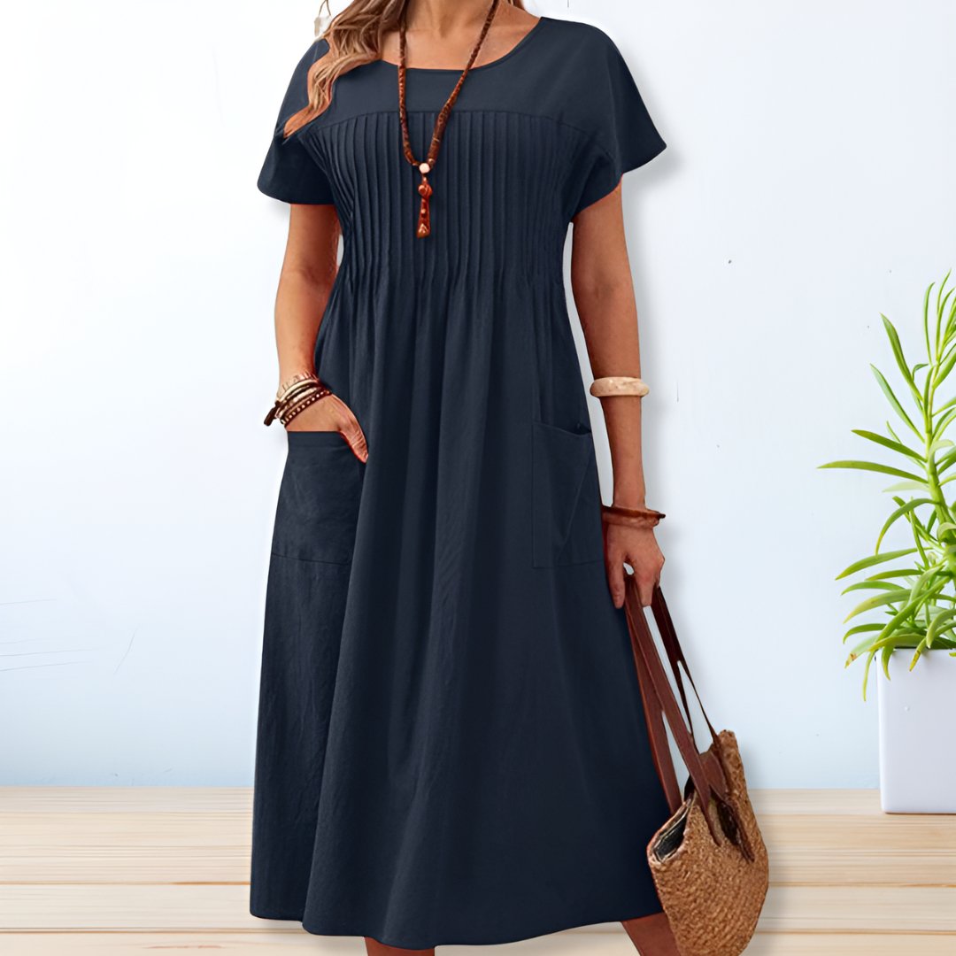 Vestido Midi Plisado Con Bolsillos