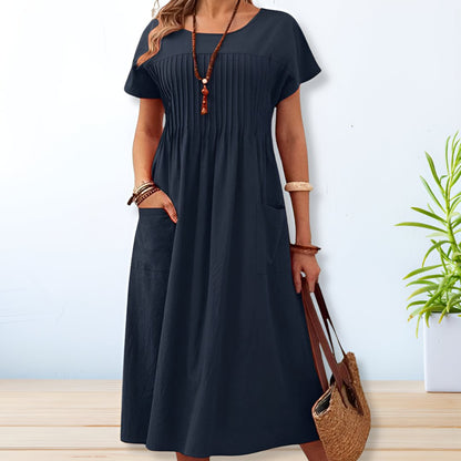 Vestido maxi ligero de mujer con mangas cortas estampado - Vestiria