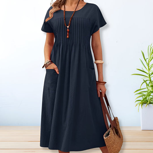Vestido maxi ligero de mujer con mangas cortas estampado - Vestiria