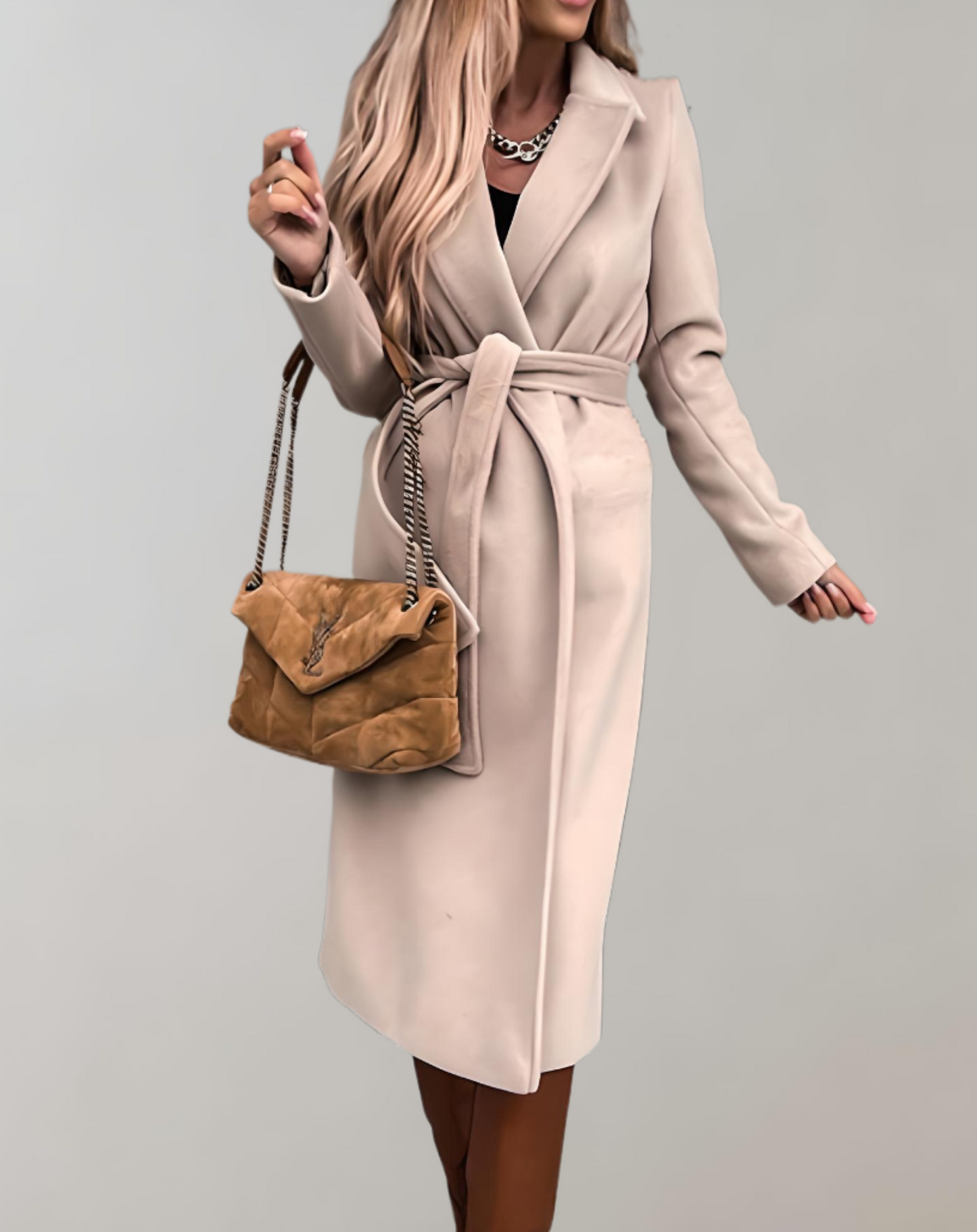 Abrigo Mujer Otoño Cinturón Elegante Largo - Vestiria