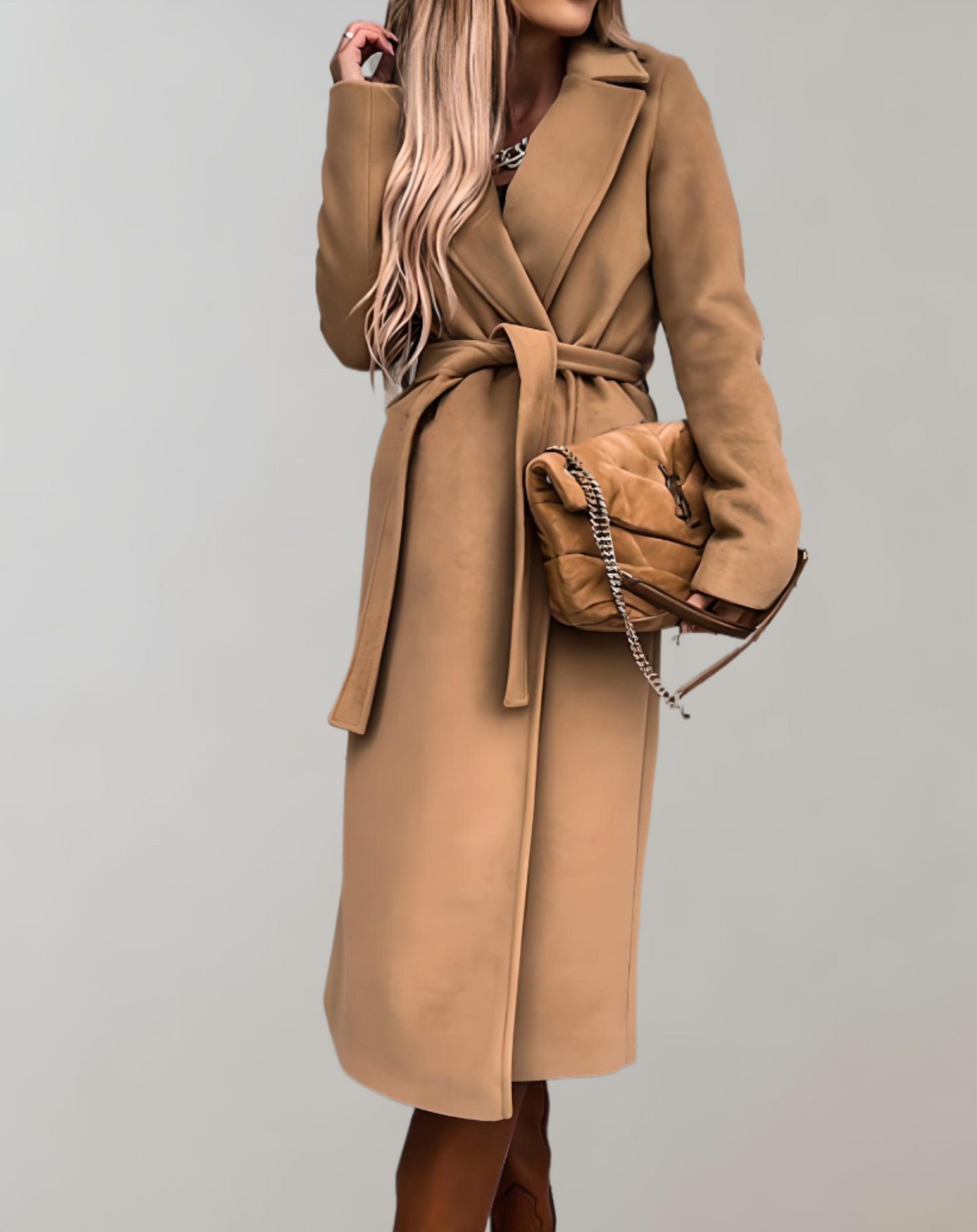 Abrigo Mujer Otoño Cinturón Elegante Largo