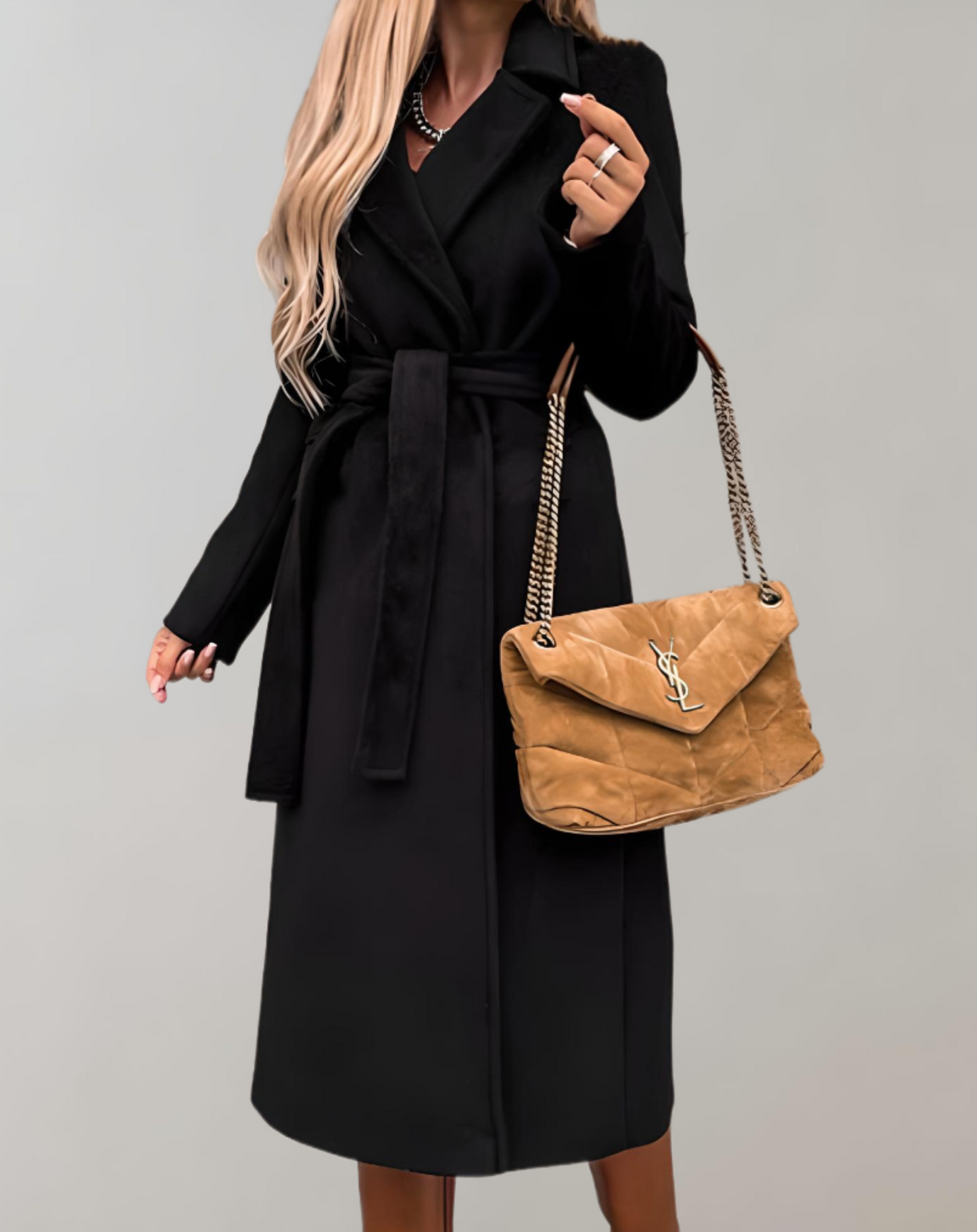Abrigo Mujer Otoño Cinturón Elegante Largo