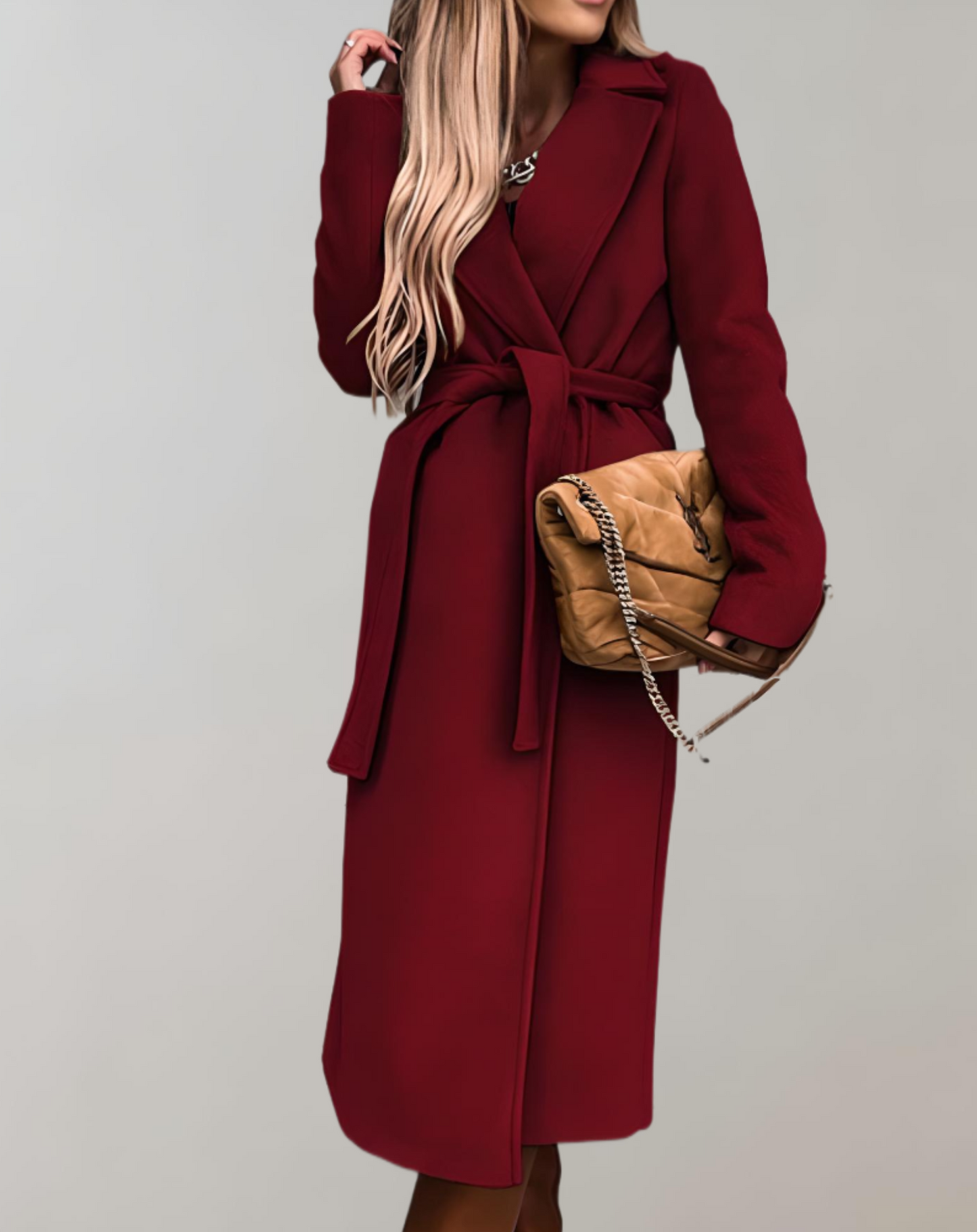 Abrigo Mujer Otoño Cinturón Elegante Largo