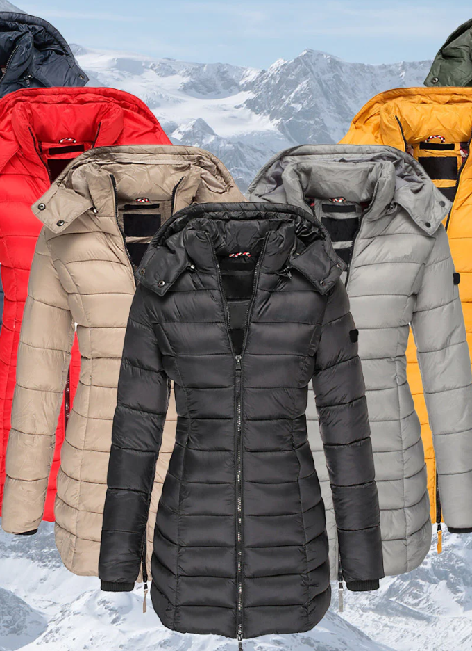 Abrigo Acolchado Mujer Invierno Capucha Entallado - Vestiria
