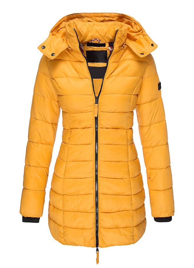 Abrigo Acolchado Mujer Invierno Capucha Entallado