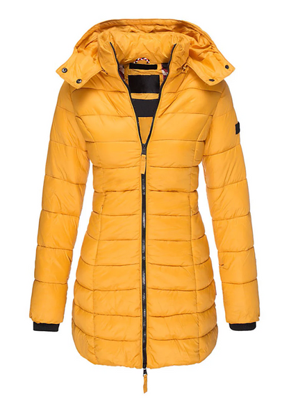 Abrigo Acolchado Mujer Invierno Capucha Entallado