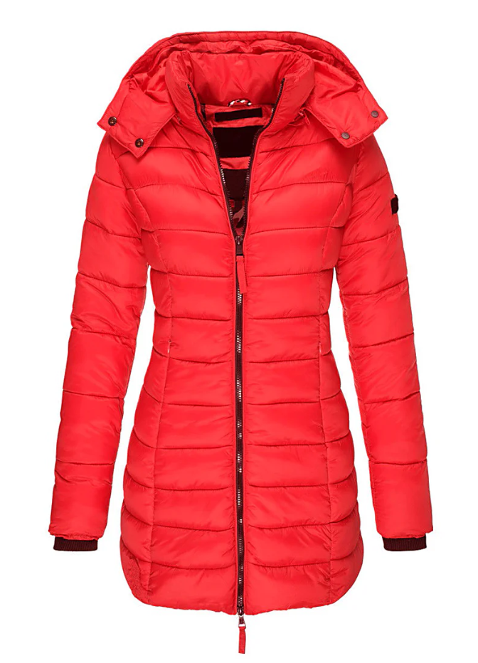 Abrigo Acolchado Mujer Invierno Capucha Entallado