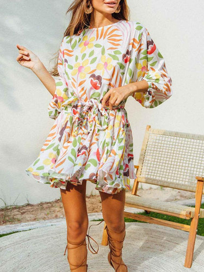 Vestido Corto Estampado con Cinturón Mujer