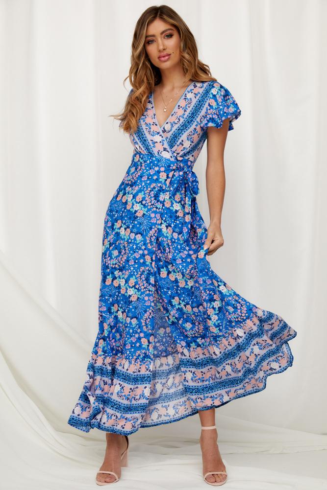 Vestido Maxi Estampado con Volantes Femino - Vestiria