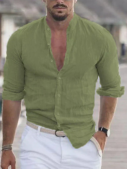 Camisa Hombre Cuello Mao Botones Clásica