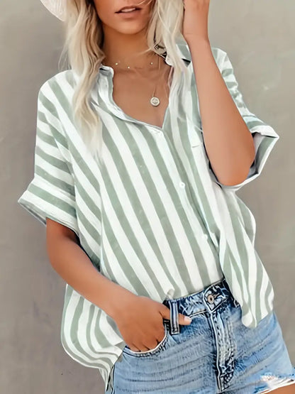 Blusa Mujer Rayas Mangas Cortas Holgada