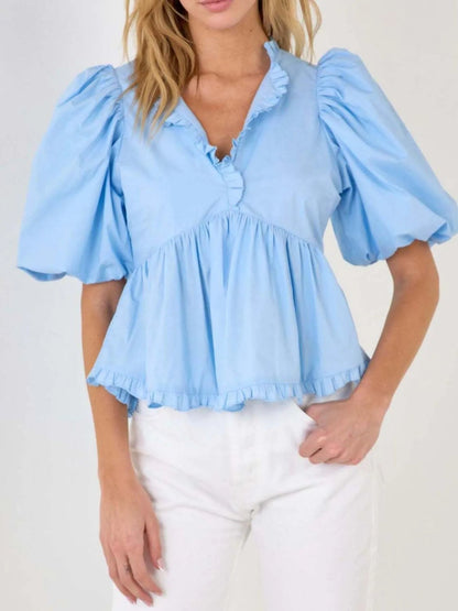 Blusa Peplum Mangas Rizadas Elegante