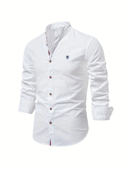 Camisa Hombre Elegante Cuello Mao Manga Larga - Vestiria