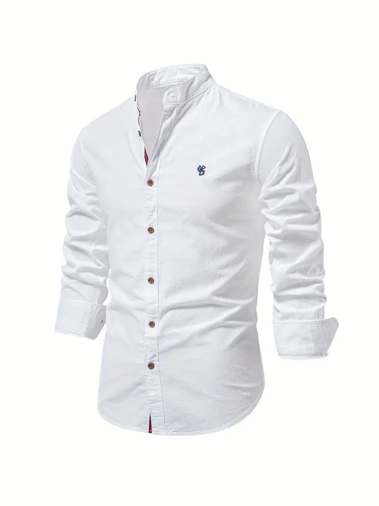 Camisa Hombre Elegante Cuello Mao Manga Larga - Vestiria