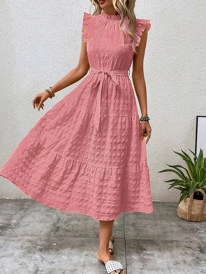 Vestido Fiesta con Cinturón y Encaje - Vestiria