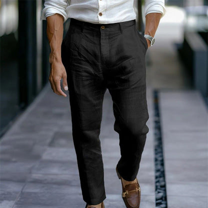 Pantalón lino hombre recto elegante casual
