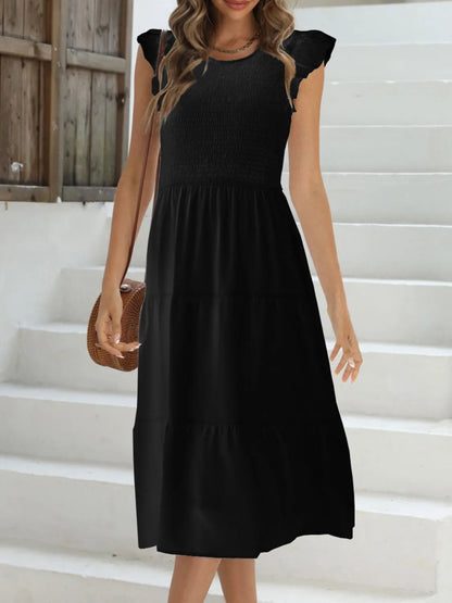 Vestido Elegante con Volantes y Mangas Cortas