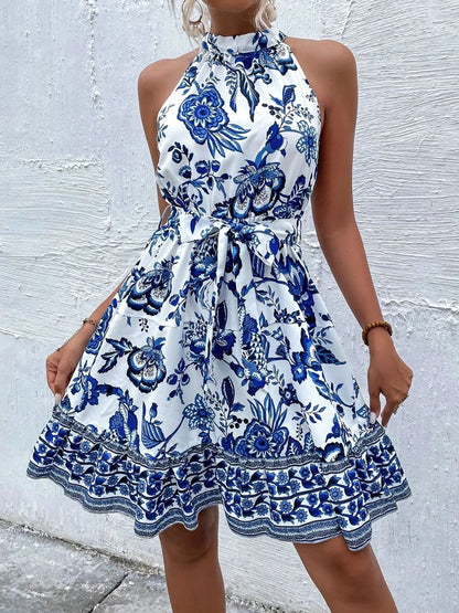 Vestido Florado Sin Mangas con Cinturón