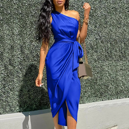 Vestido Midi Asimétrico Sin Mangas Elegante