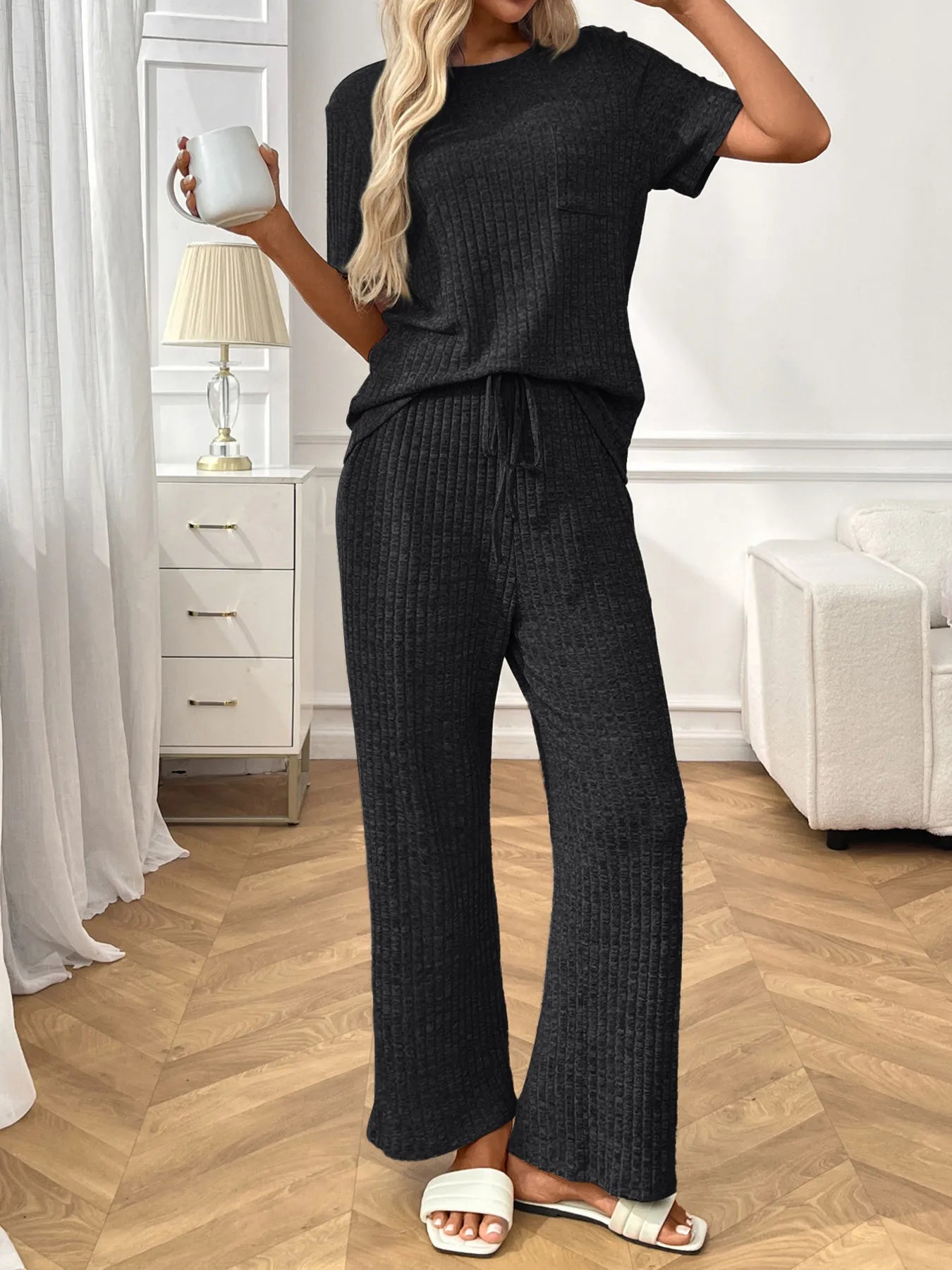 Conjunto de punto mujer elegante manga corta - Vestiria