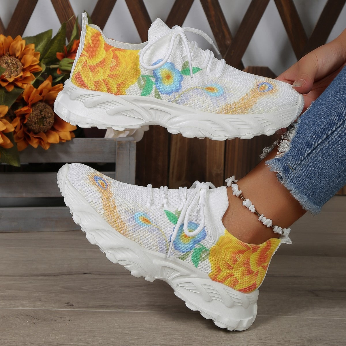 Zapatillas Mujer Estampado Floral Frescas - Vestiria