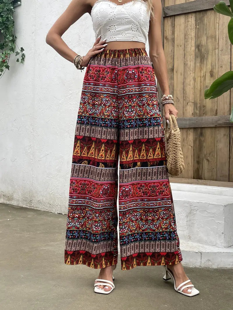 Pantalones Anchos Estampados Étnicos - Vestiria
