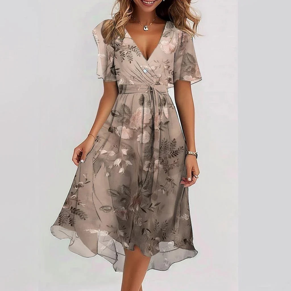 Vestido de invitada elegante midi estampado floral