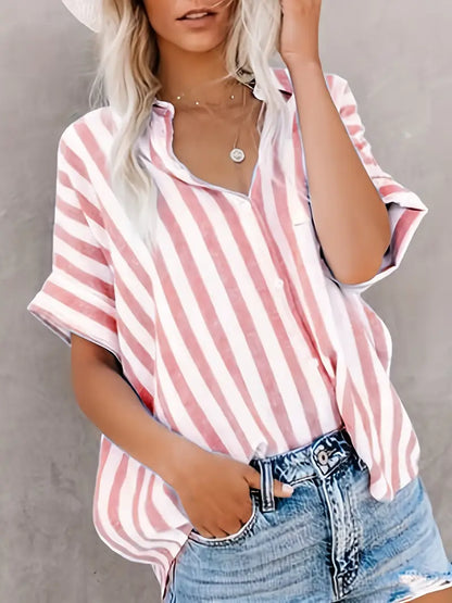 Blusa Mujer Rayas Mangas Cortas Holgada