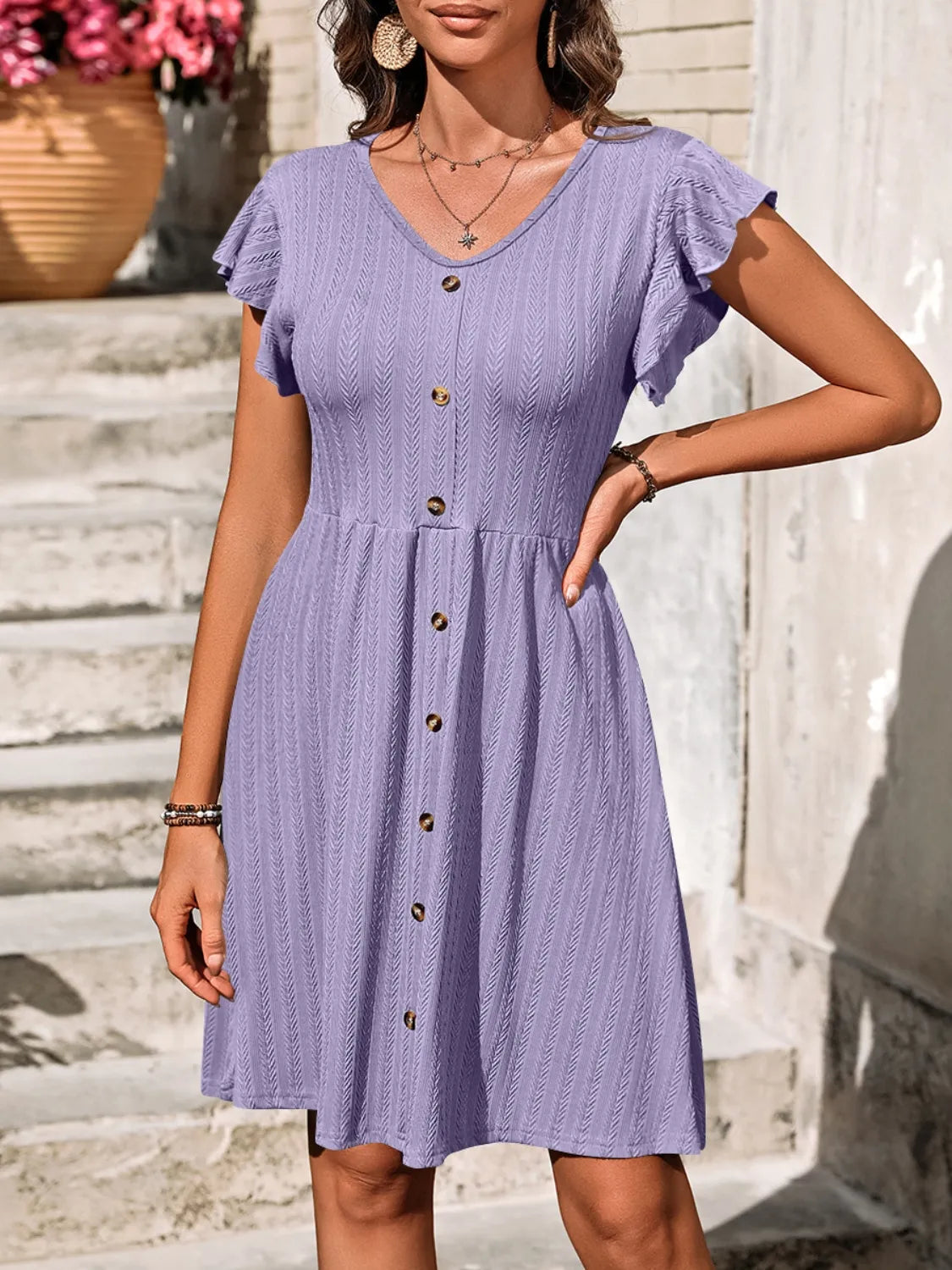Vestido Elegante de Manga Larga con Volantes