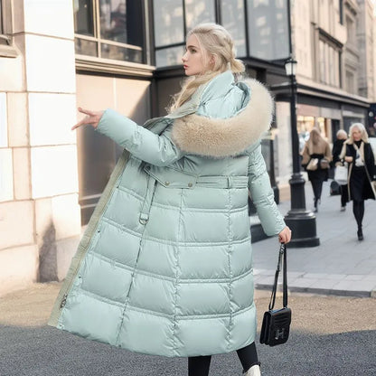 Abrigo Invierno Mujer Capucha Piel Cinturón Abrigado