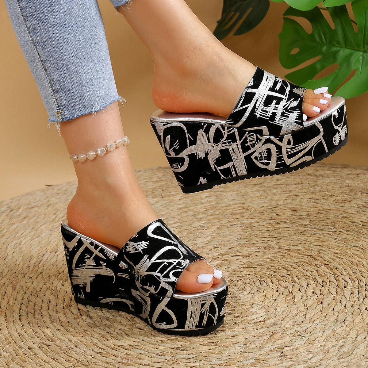 Sandalias Mujer Cuña Estampado Floral
