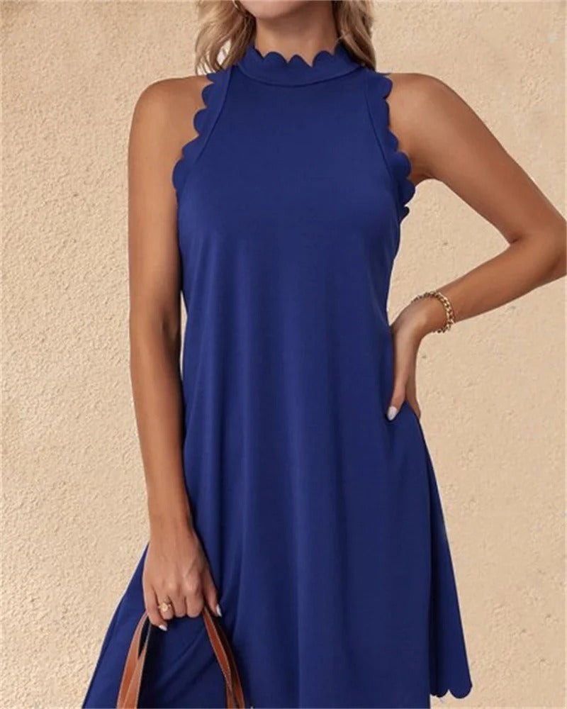 Vestido Corto Cómodo sin Mangas Cuello Alto