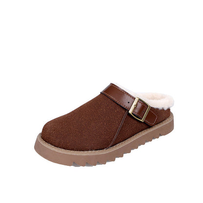 Mules Mujer Peluche Suaves con Hebilla