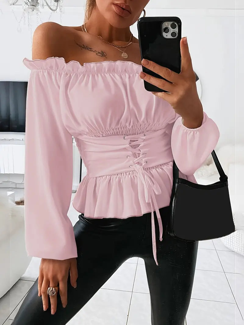 Blusa Mujer Romántica Mangas Largas Volantes