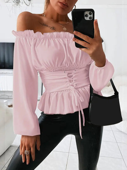 Blusa Mujer Romántica Mangas Largas Volantes