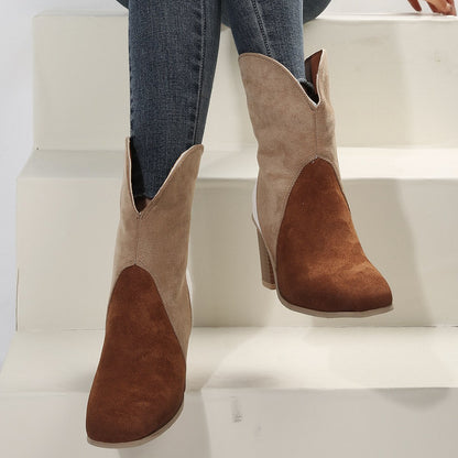 Botas Mujer Ante Tacón Cuadrado Elegantes