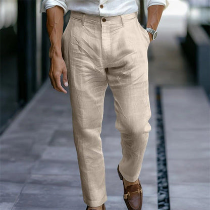 Pantalón lino hombre recto elegante casual