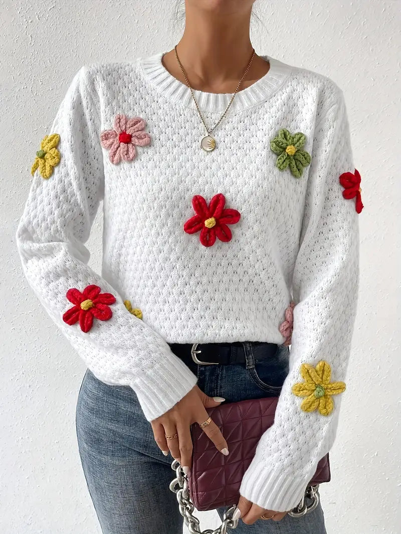 Jersey de punto con florales decorativos - Vestiria