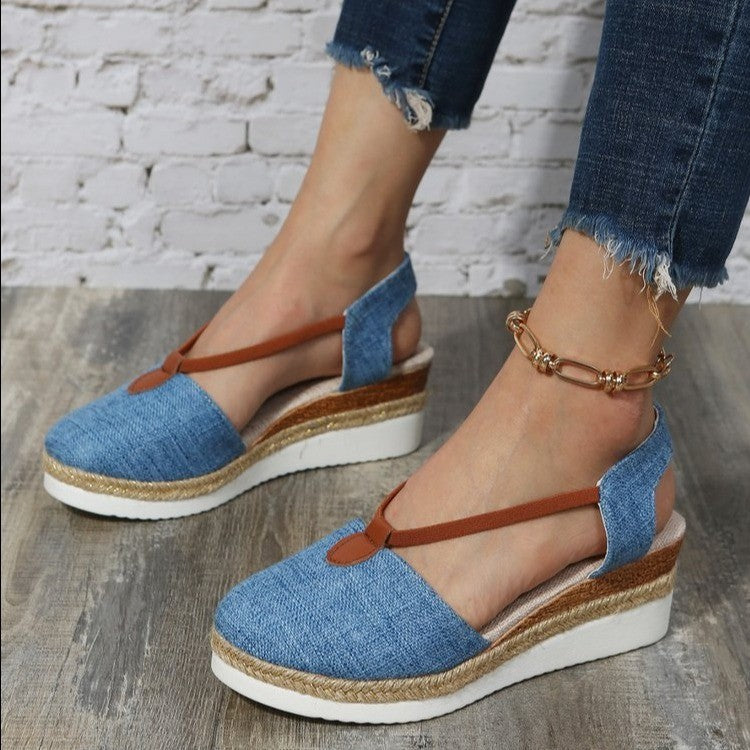 Sandalias Mujer Cuña Tejido Natural Elegantes