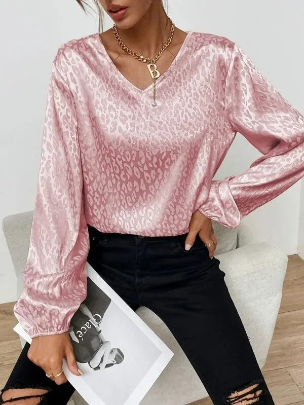 Blusa Leopardo Amplia Manga Larga - Vestiria