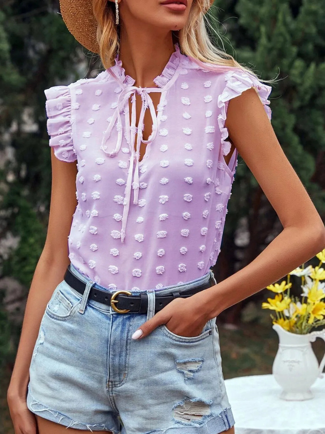 Blusa de Puntos Elegante Cuello Alto