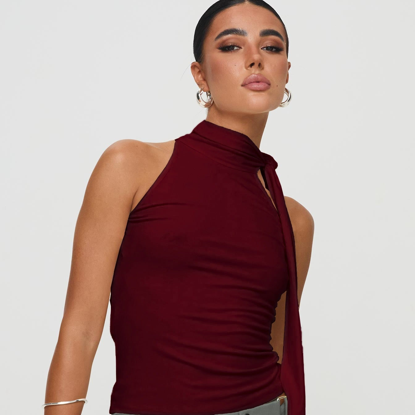 Top Mujer Cuello Alto Lazo Asimétrico Elegante