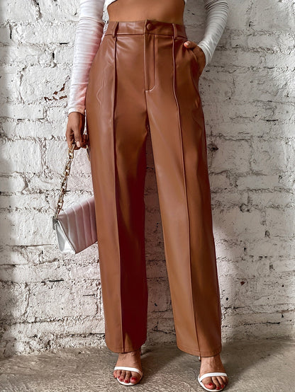 Pantalón Cuero Alto Cintura Estilo Clásico