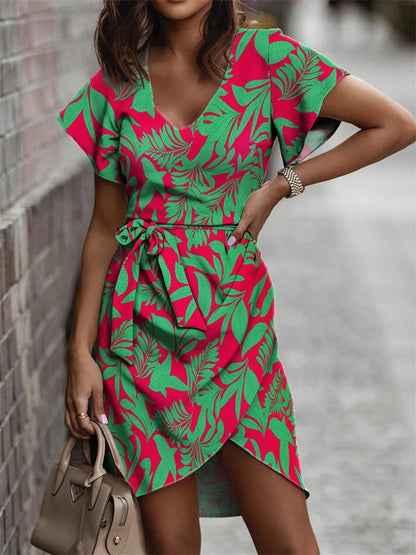 Vestido Mujer Con Escote V y Cintura