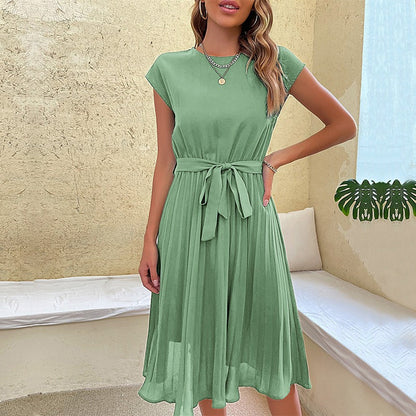Vestido Mujer Falda Midi Elegante con Cinturón