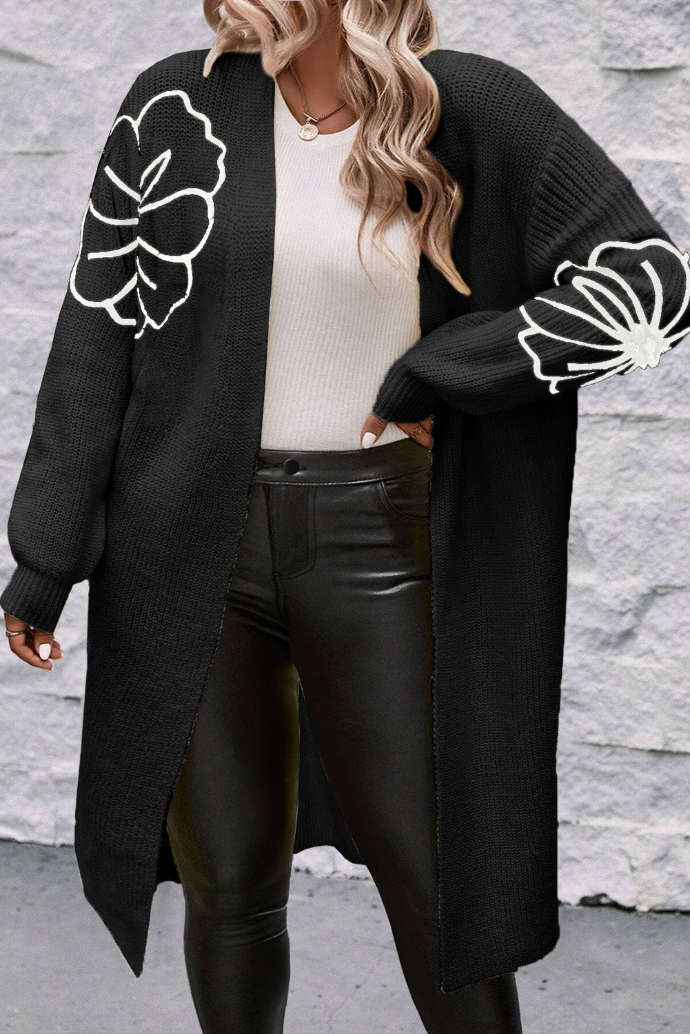 Cardigan Floral Bordado Capa Abierta Elegante