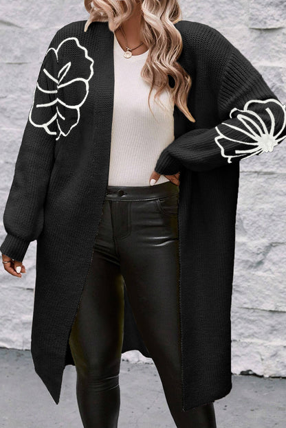 Cardigan Floral Bordado Capa Abierta Elegante