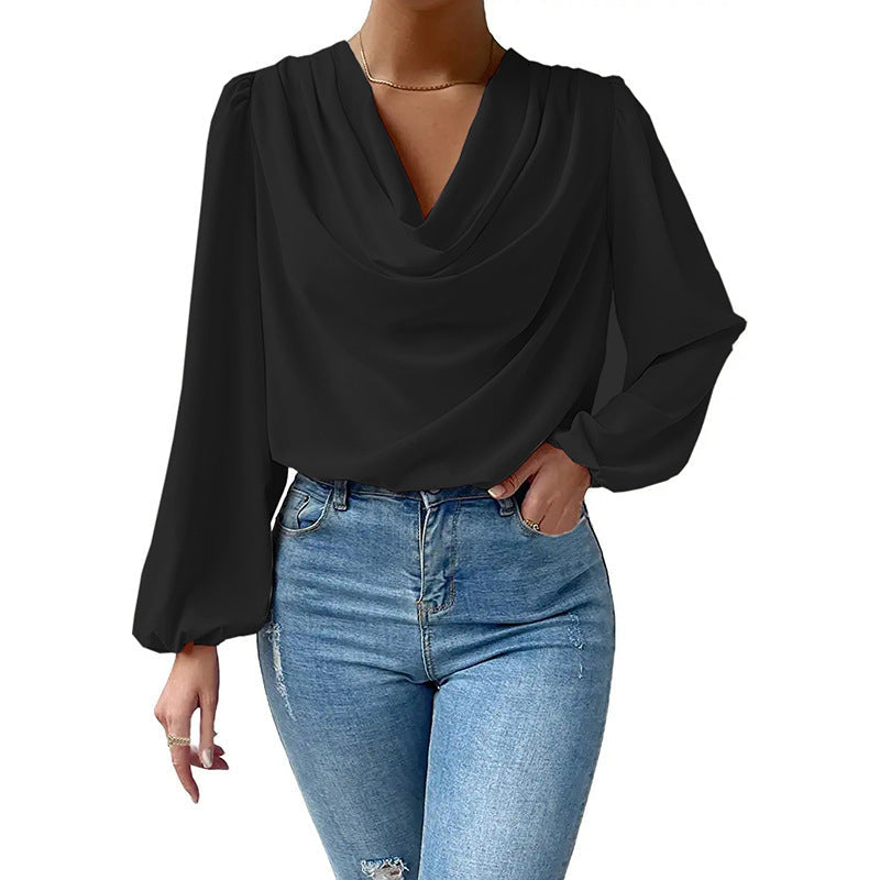 Blusa Gasa Femenina Cuello Paloma Mangas Largas