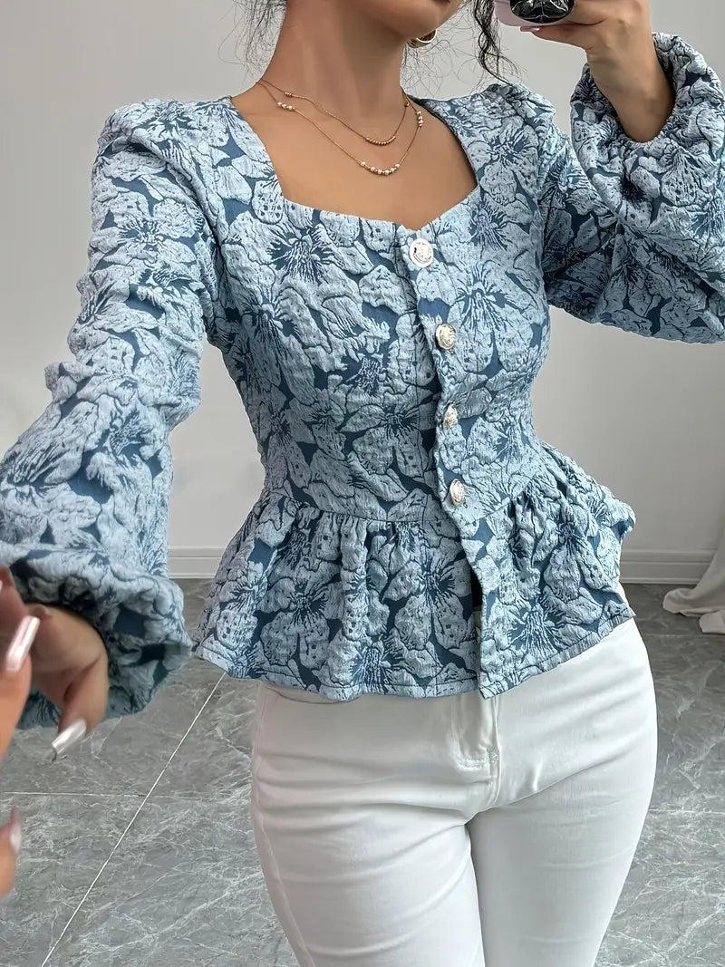 Blusa Floral Con Mangas Voladas - Vestiria